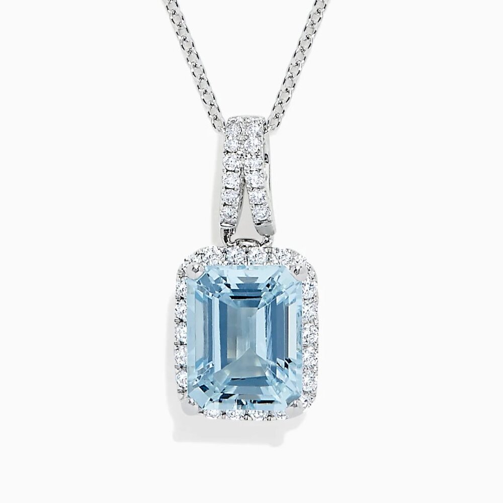 EFFY 14K White Gold Aquamarine and Diamond Pendant